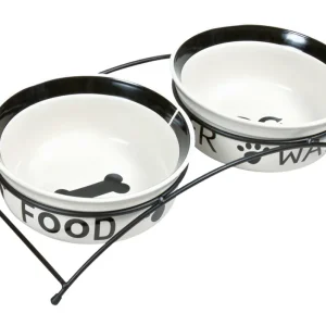 Expressversand TRIXIE Napf-Set Eat on Feet 2 x 0,25 l Ø 13 cm schwarz/weiß